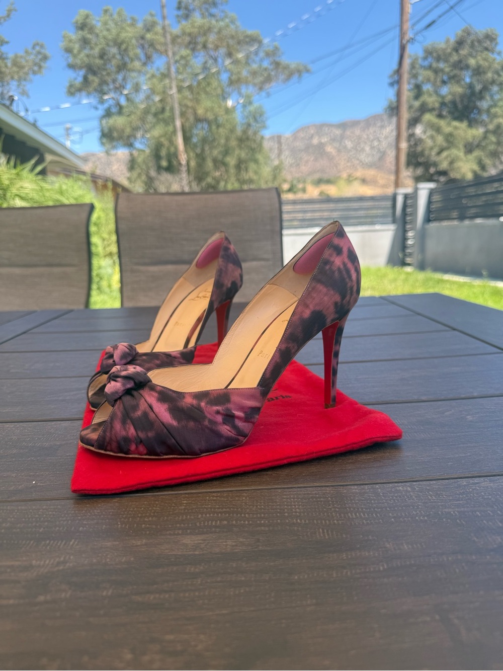 Christian Louboutin Peep Toe Bow Pumps Purple Black Size 41